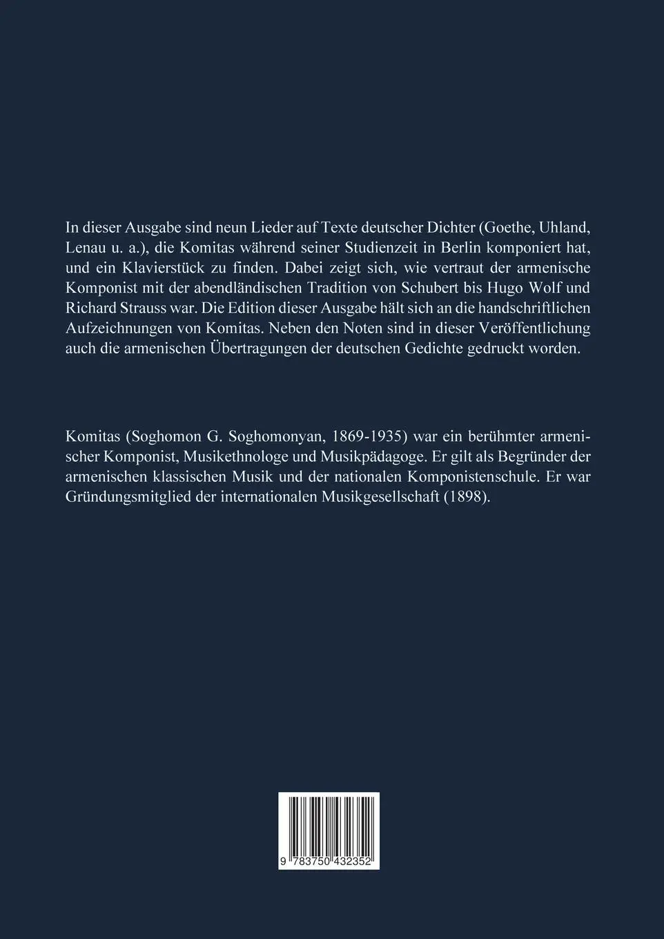 Rückseite: 9783750432352 | Deutsche Lieder | Komitas | Taschenbuch | 34 S. | Deutsch | 2020