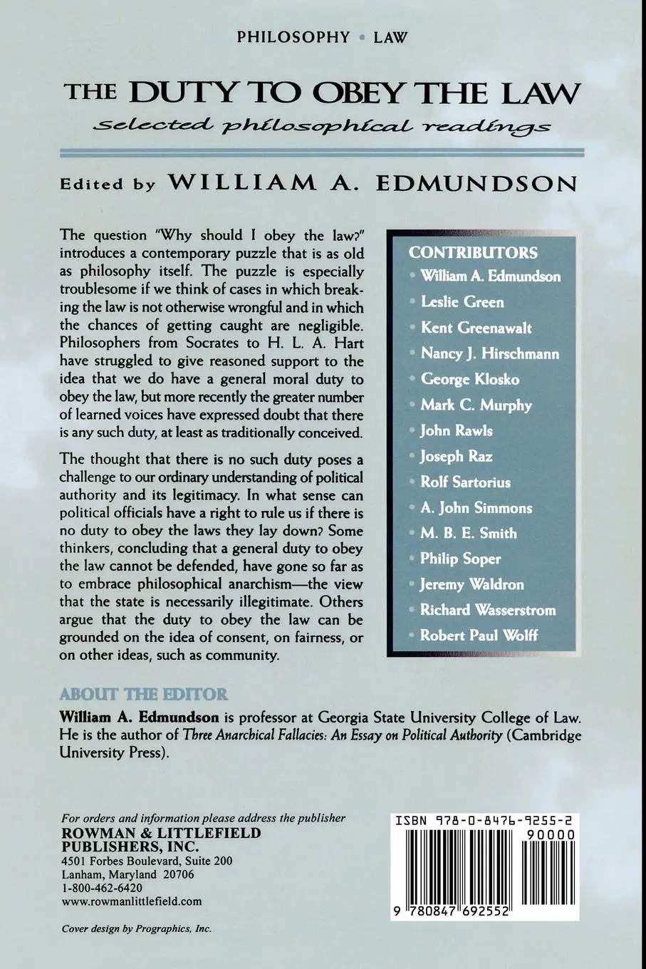 Rückseite: 9780847692552 | The Duty to Obey the Law | Selected Philosophical Readings | Edmundson