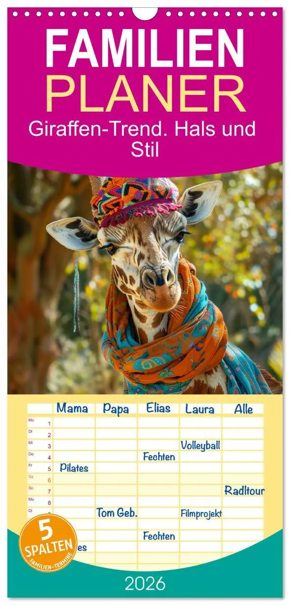 Cover: 9783516492552 | Familienplaner 2026 - Giraffen-Trend. Hals und Stil mit 5 Spalten...