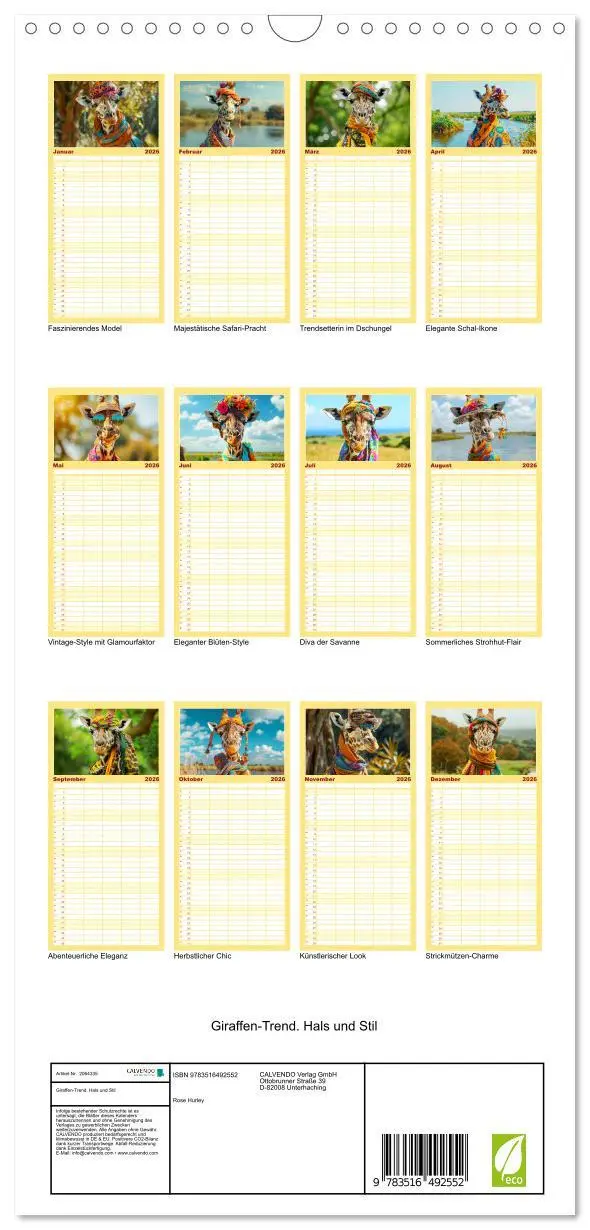 Bild: 9783516492552 | Familienplaner 2026 - Giraffen-Trend. Hals und Stil mit 5 Spalten...