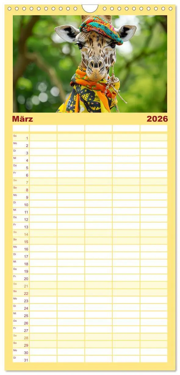 Bild: 9783516492552 | Familienplaner 2026 - Giraffen-Trend. Hals und Stil mit 5 Spalten...