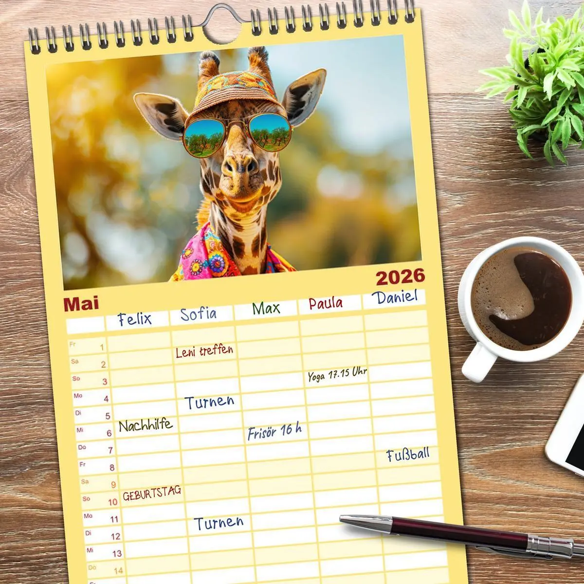 Bild: 9783516492552 | Familienplaner 2026 - Giraffen-Trend. Hals und Stil mit 5 Spalten...