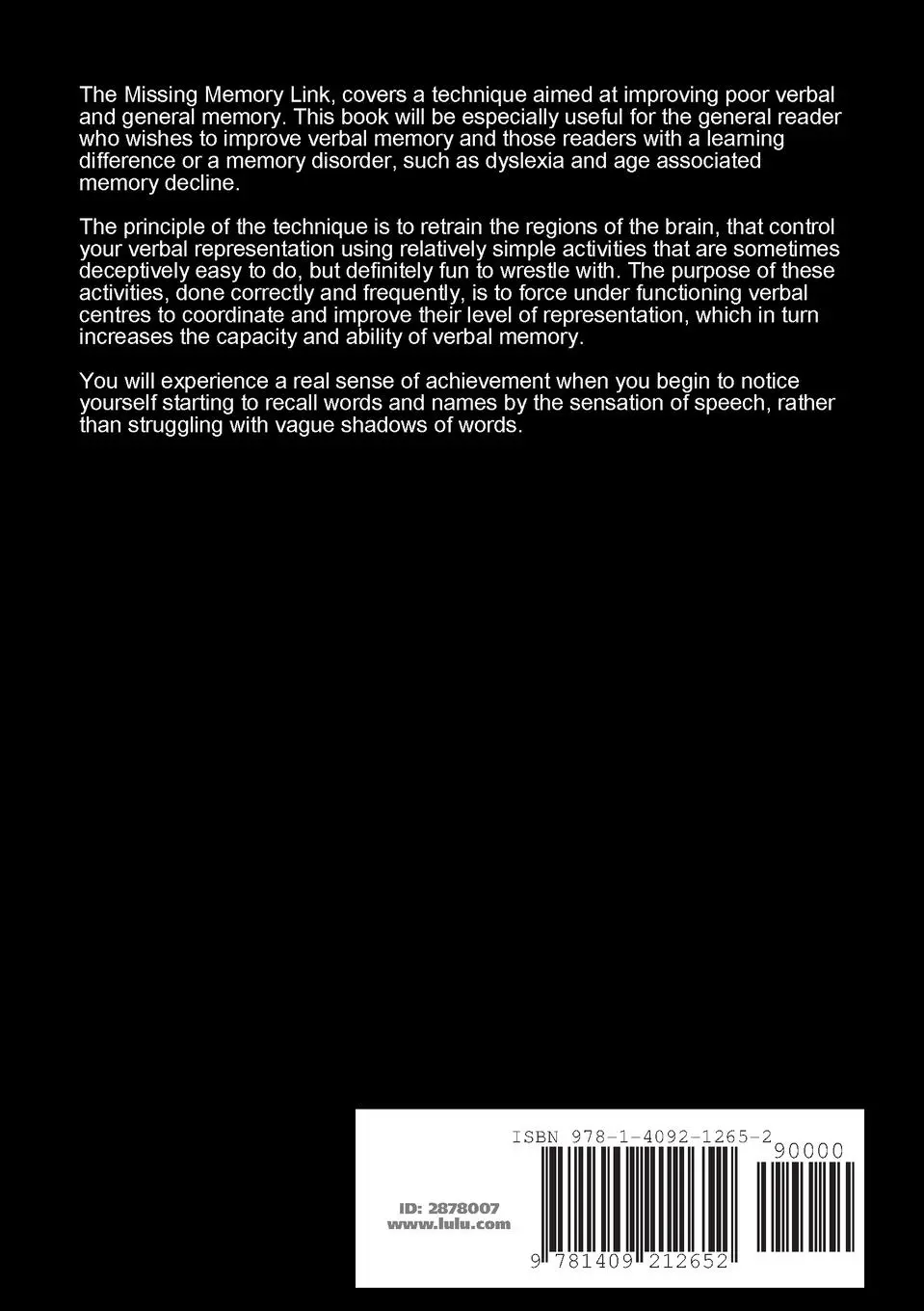 Rückseite: 9781409212652 | The Missing Memory Link, reprogram and improve verbal memory | Rowan