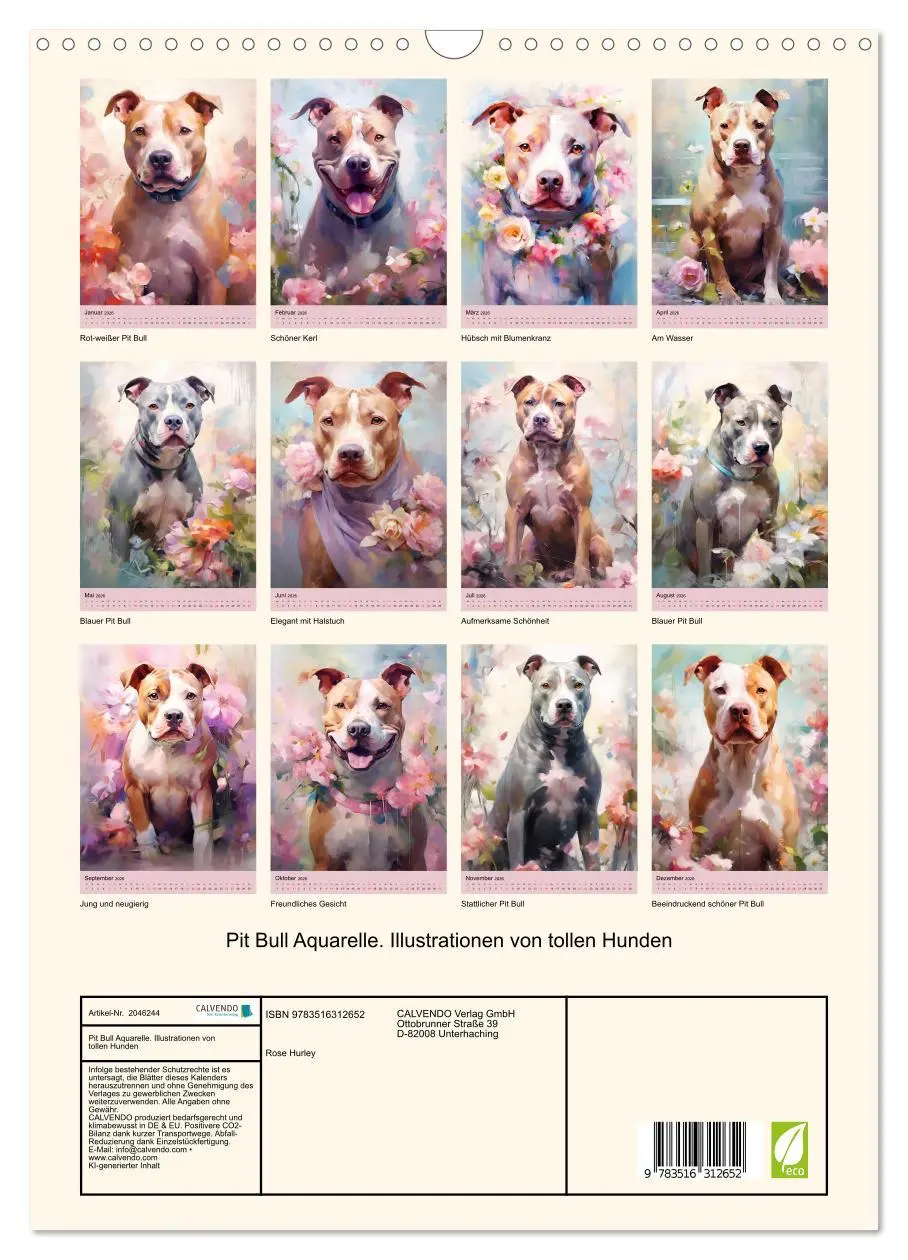 Bild: 9783516312652 | Pit Bull Aquarelle. Illustrationen von tollen Hunden (Wandkalender...