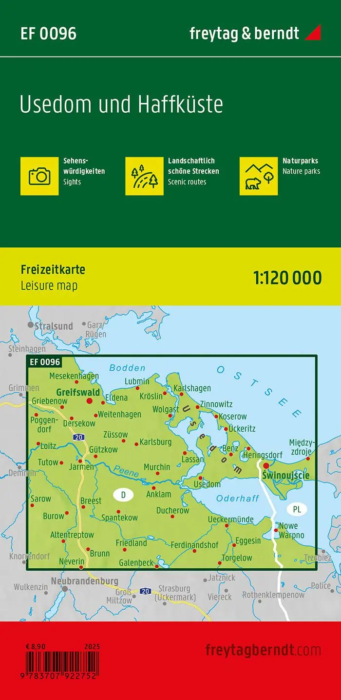 Rückseite: 9783707922752 | freytag &amp; berndt Freizeitkarte Usedom und Haffküste 1:120.000 | Berndt