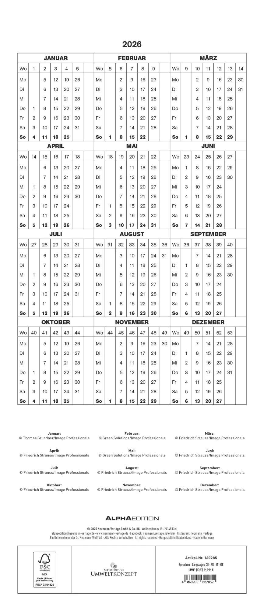 Rückseite: 4069095002852 | Gärten 2026 Familienplaner - Wandkalender - Familienkalender - 19,5x45