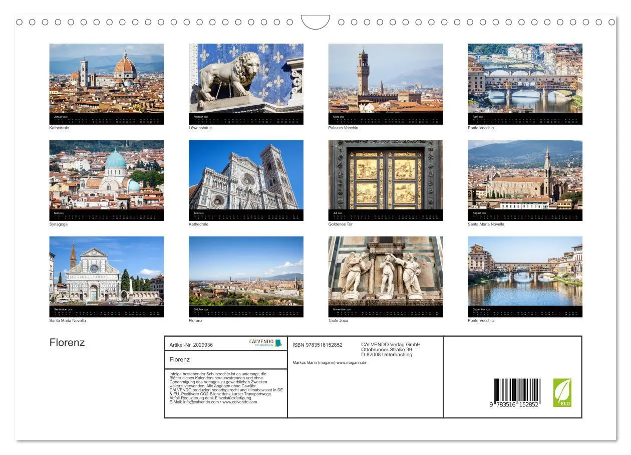 Bild: 9783516152852 | Florenz (Wandkalender 2026 DIN A3 quer), CALVENDO Monatskalender