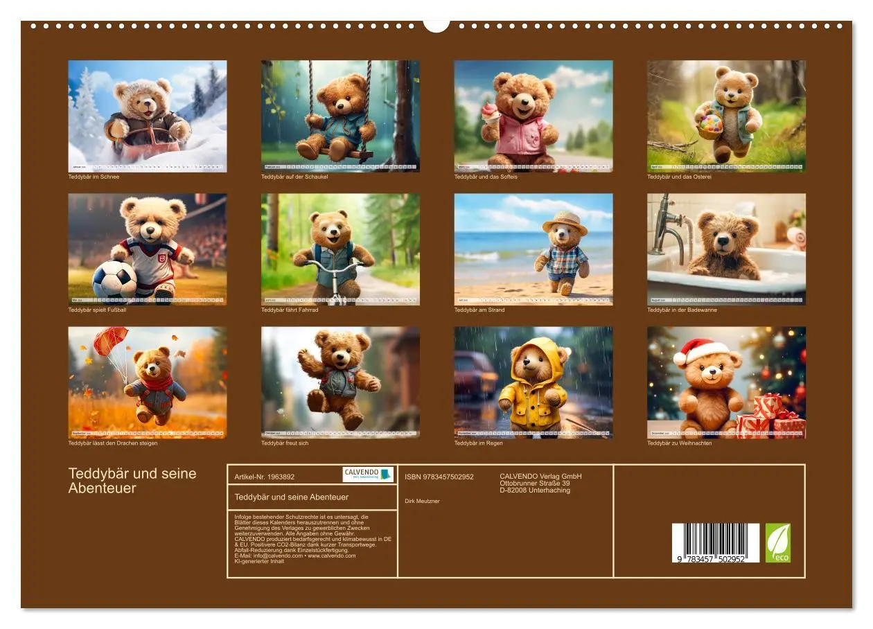 Bild: 9783457502952 | Teddybär und seine Abenteuer (hochwertiger Premium Wandkalender...
