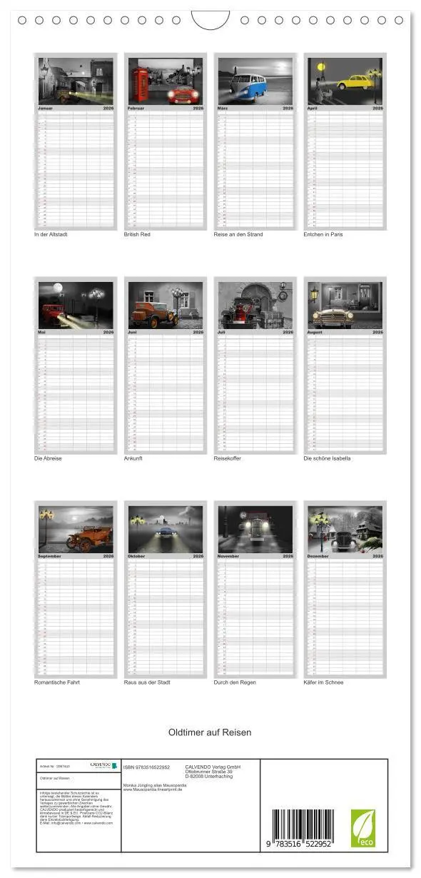 Bild: 9783516522952 | Familienplaner 2026 - Oldtimer auf Reisen mit 5 Spalten...