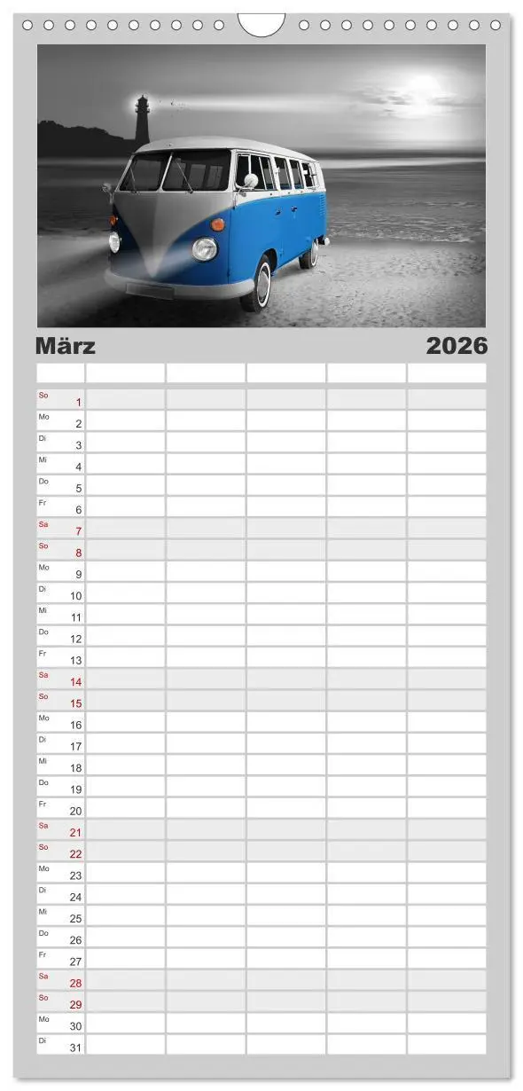 Bild: 9783516522952 | Familienplaner 2026 - Oldtimer auf Reisen mit 5 Spalten...