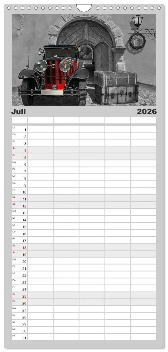 Bild: 9783516522952 | Familienplaner 2026 - Oldtimer auf Reisen mit 5 Spalten...