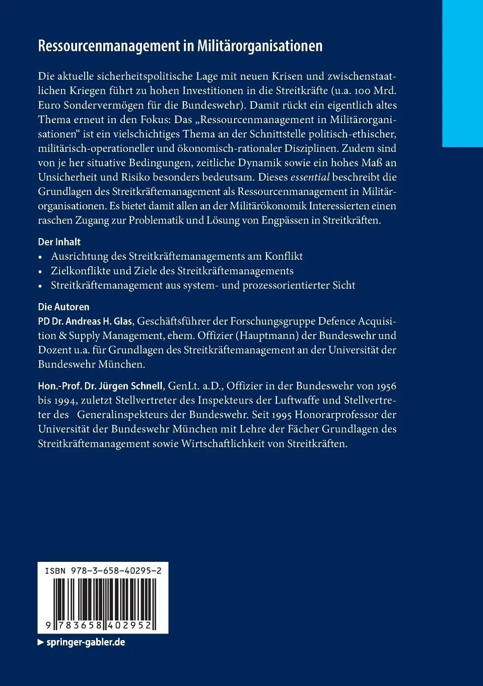 Rückseite: 9783658402952 | Ressourcenmanagement in Militärorganisationen | Jürgen Schnell (u. a.)
