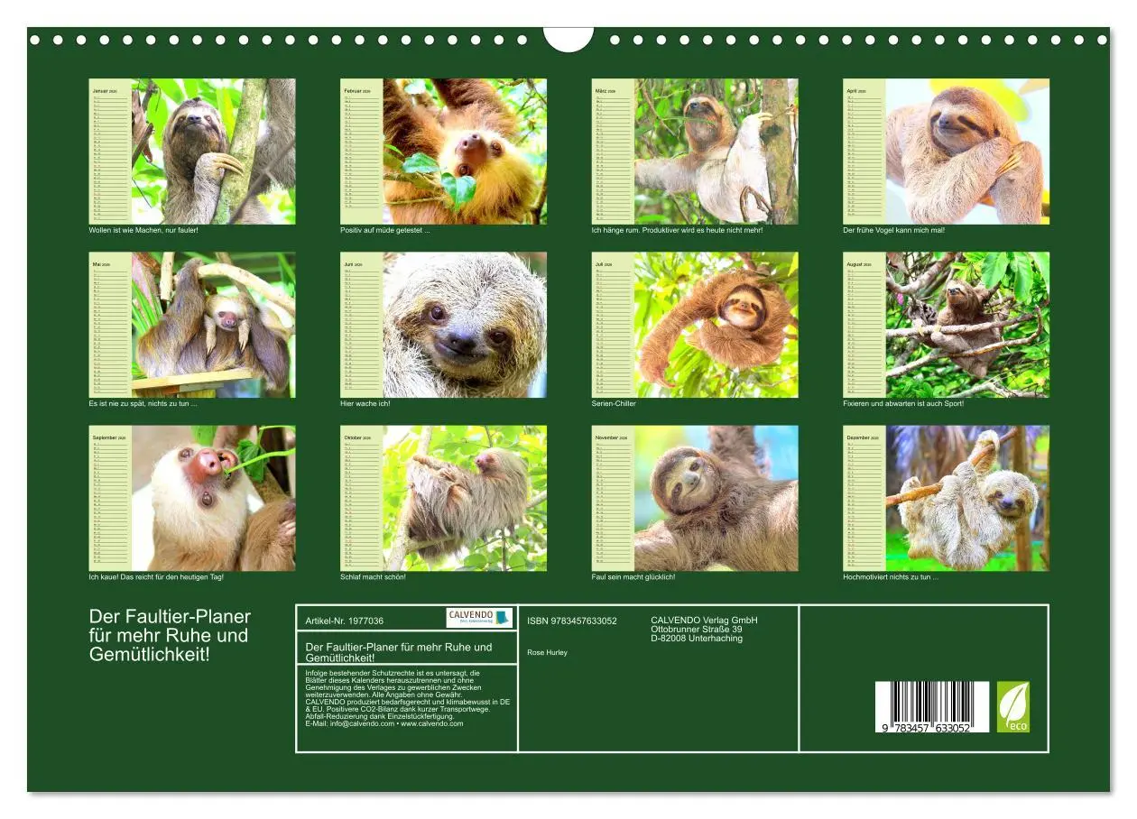 Bild: 9783457633052 | Der Faultier-Planer für mehr Ruhe und Gemütlichkeit! (Wandkalender...