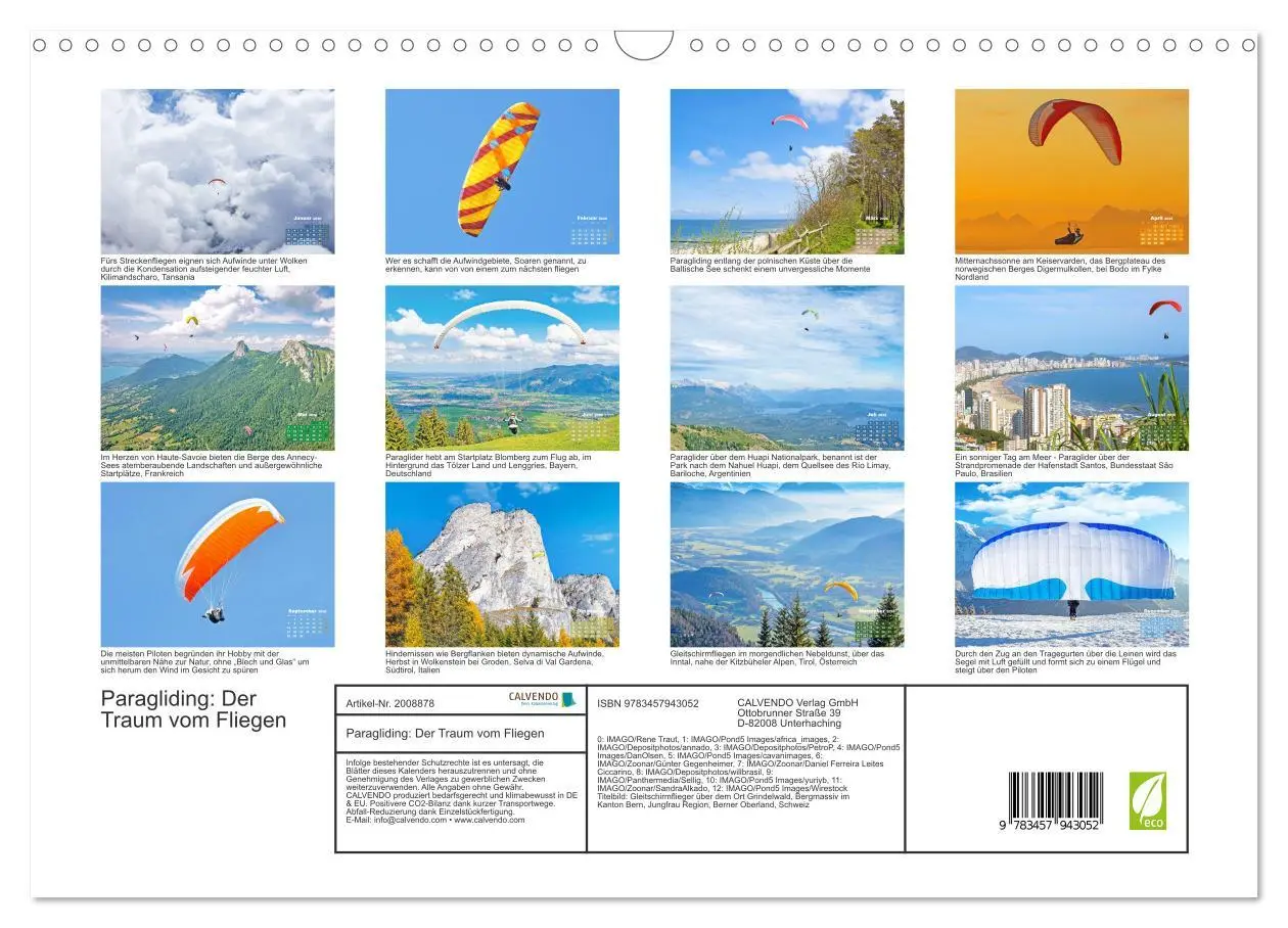 Bild: 9783457943052 | Paragliding: Der Traum vom Fliegen (Wandkalender 2026 DIN A3 quer),...