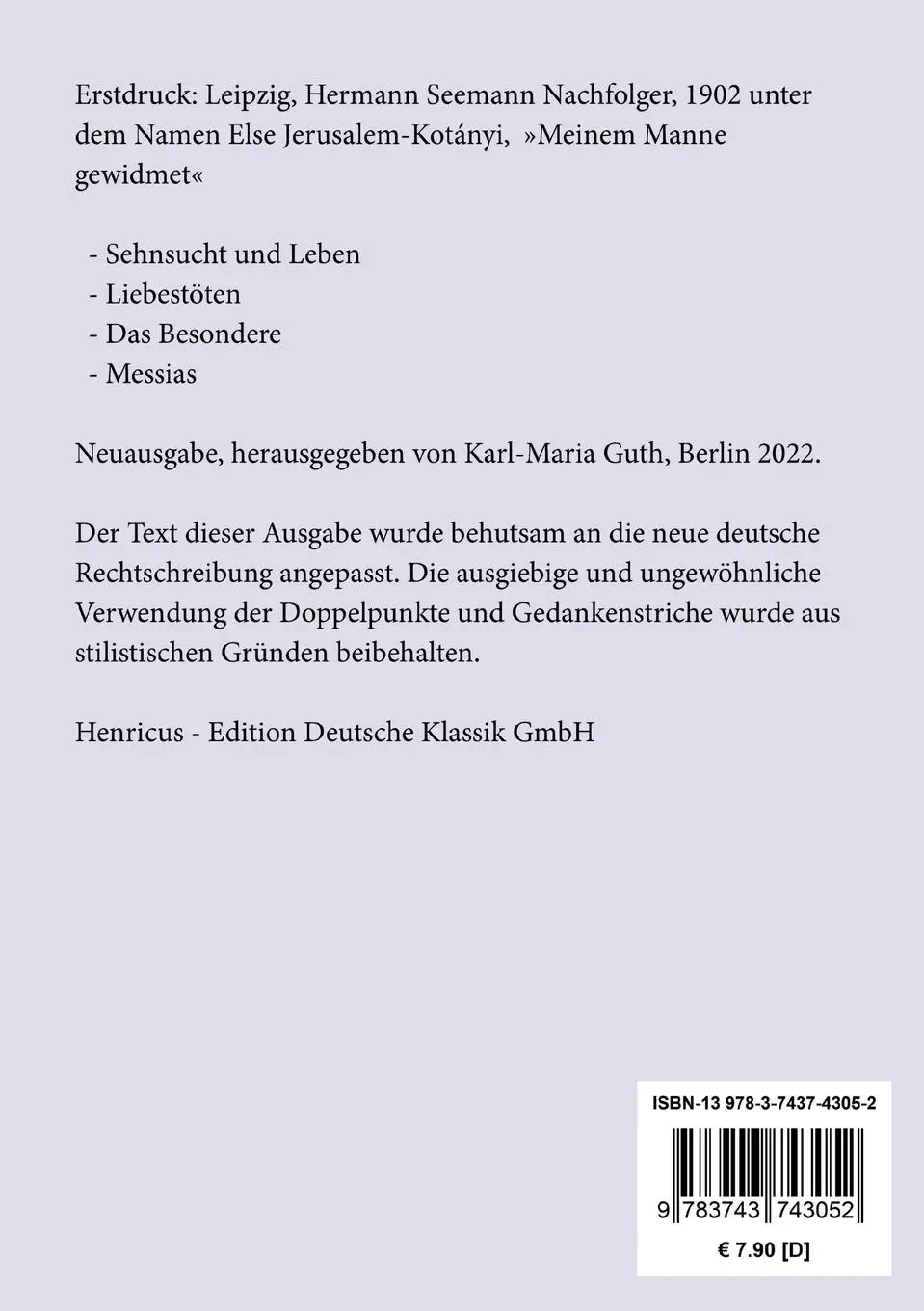 Rückseite: 9783743743052 | Komödie der Sinne | Erzählungen | Else Jerusalem | Taschenbuch | 2022