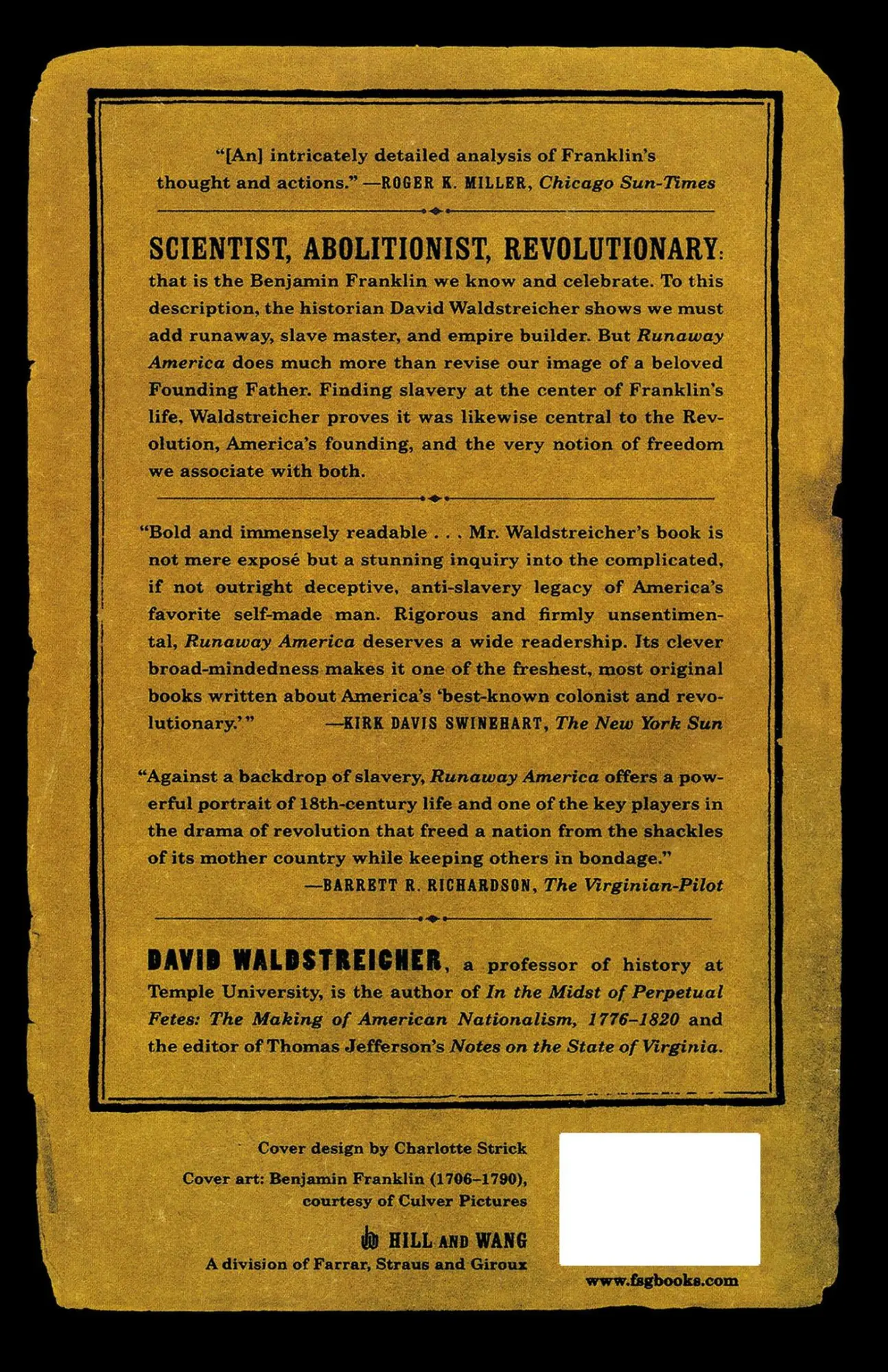 Rückseite: 9780809083152 | Runaway America | David Waldstreicher | Taschenbuch | Englisch | 2005