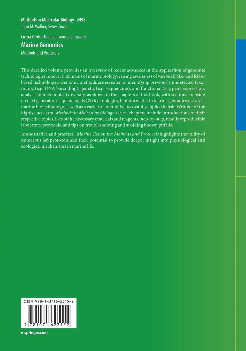 Rückseite: 9781071623152 | Marine Genomics | Methods and Protocols | Cinzia Verde (u. a.) | Buch