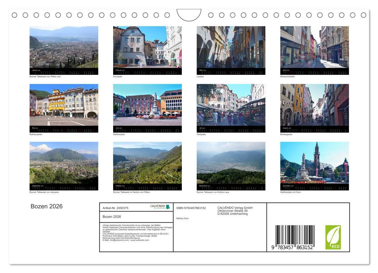 Bild: 9783457863152 | Bozen 2026 (Wandkalender 2026 DIN A4 quer), CALVENDO Monatskalender
