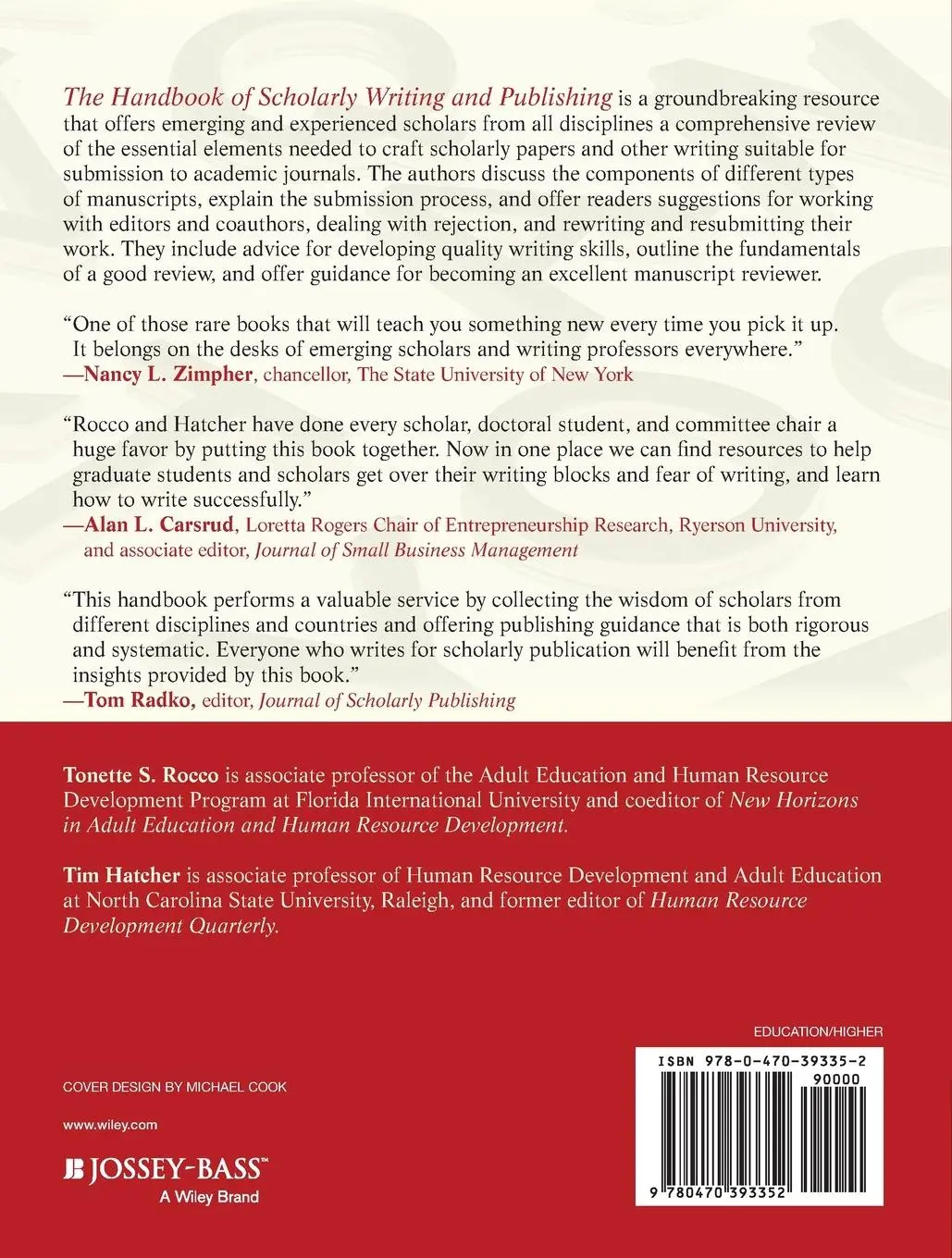 Rückseite: 9780470393352 | The Handbook of Scholarly Writing and Publishing | Rocco (u. a.)
