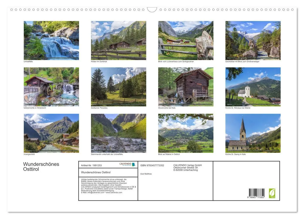 Bild: 9783457773352 | Wunderschönes Osttirol (Wandkalender 2026 DIN A2 quer), CALVENDO...