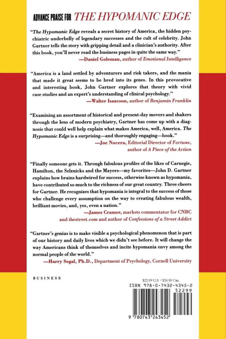 Rückseite: 9780743243452 | The Hypomanic Edge | John Gartner | Taschenbuch | Englisch | 2011