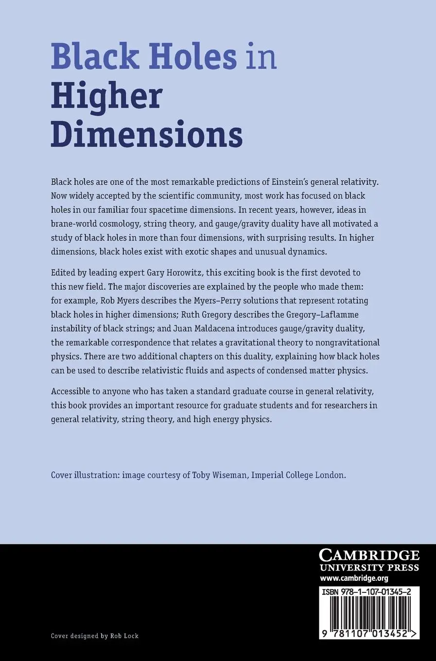 Rückseite: 9781107013452 | Black Holes in Higher Dimensions | Gary T. Horowitz | Buch | Englisch