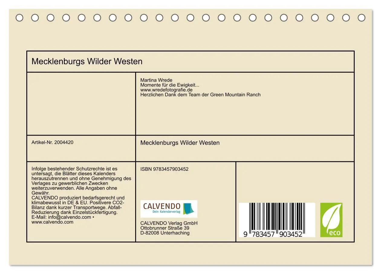 Bild: 9783457903452 | Mecklenburgs Wilder Westen (Tischkalender 2026 DIN A5 quer),...
