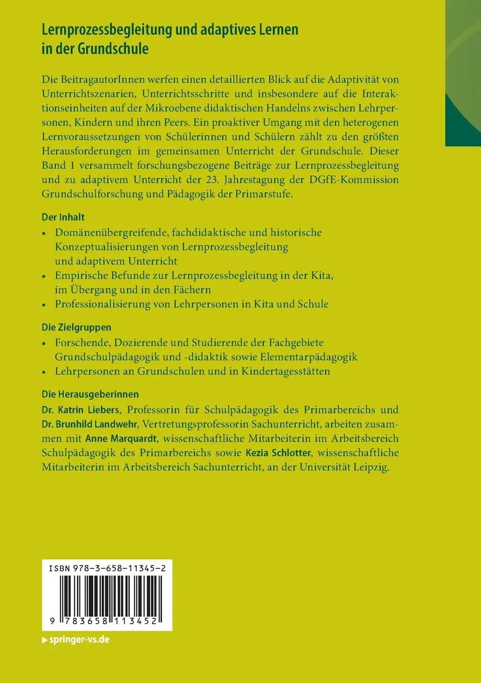 Rückseite: 9783658113452 | Lernprozessbegleitung und adaptives Lernen in der Grundschule | Buch