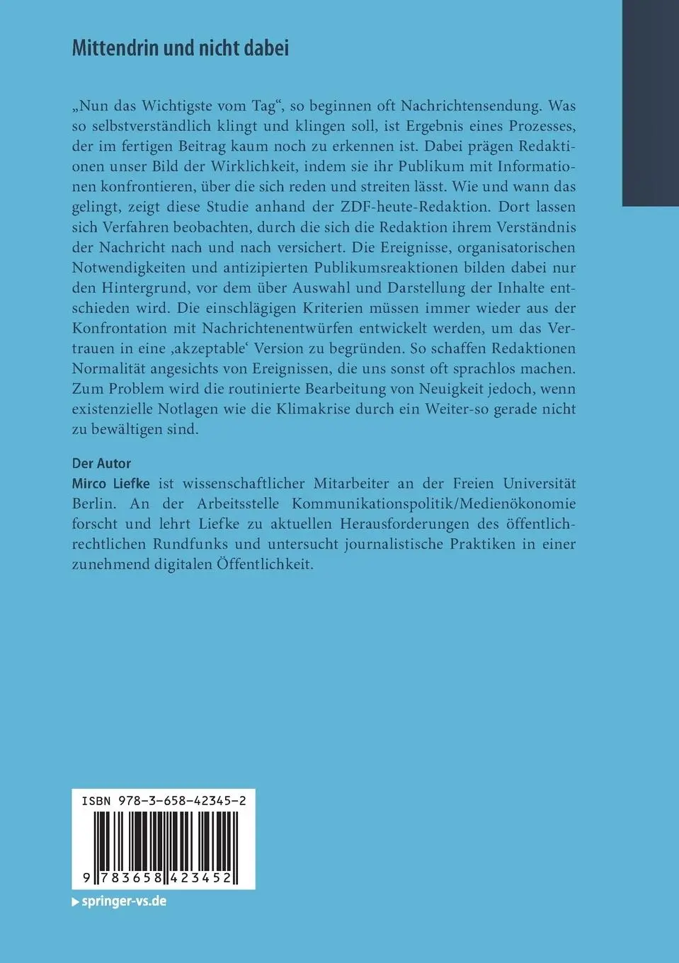 Rückseite: 9783658423452 | Mittendrin und nicht dabei | Mirco Liefke | Taschenbuch | xxi | 2024