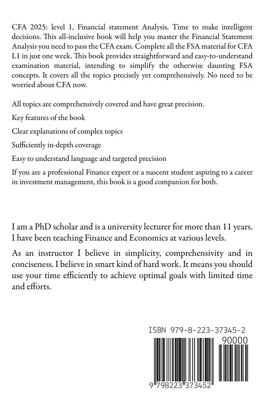 Rückseite: 9798223373452 | CFA Level 1 Financial Statement Analysis | M. Imran Ahsan | Buch