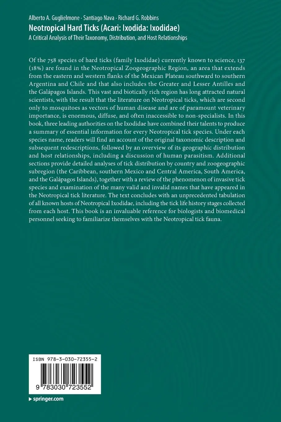 Rückseite: 9783030723552 | Neotropical Hard Ticks (Acari: Ixodida: Ixodidae) | Taschenbuch | xxv