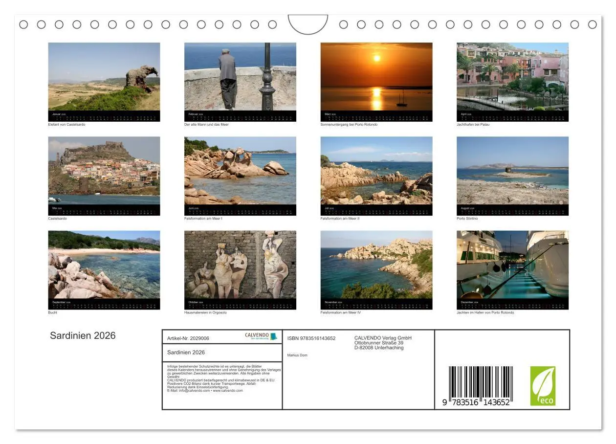 Bild: 9783516143652 | Sardinien 2026 (Wandkalender 2026 DIN A4 quer), CALVENDO...