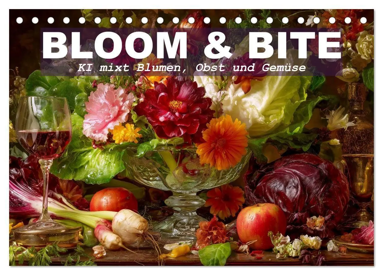 Cover: 9783516693652 | Bloom und Bite. KI mixt Blumen, Obst und Gemüse (Tischkalender 2026...
