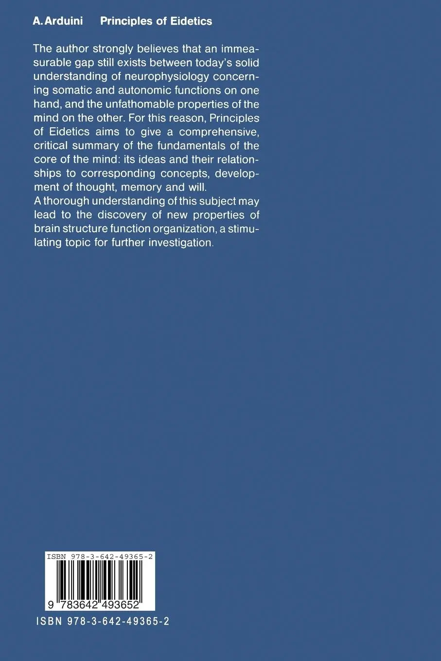 Rückseite: 9783642493652 | Principles of Eidetics | Outline of a Theory | Arnaldo Arduini | Buch