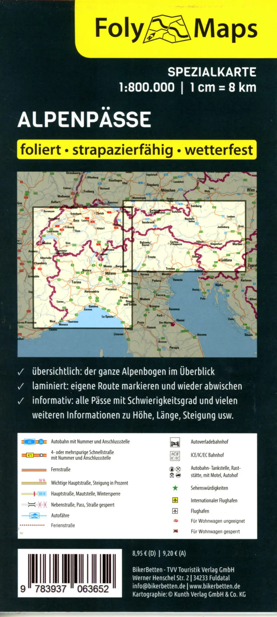 Bild: 9783937063652 | FolyMaps Alpenpässe 1:800 000 Spezialkarte | Bikerbetten | Deutsch