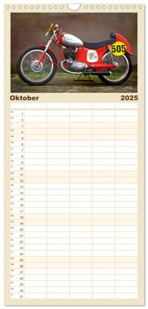 Bild: 9783457113752 | Familienplaner 2025 - Motorrad Oldtimer mit 5 Spalten...