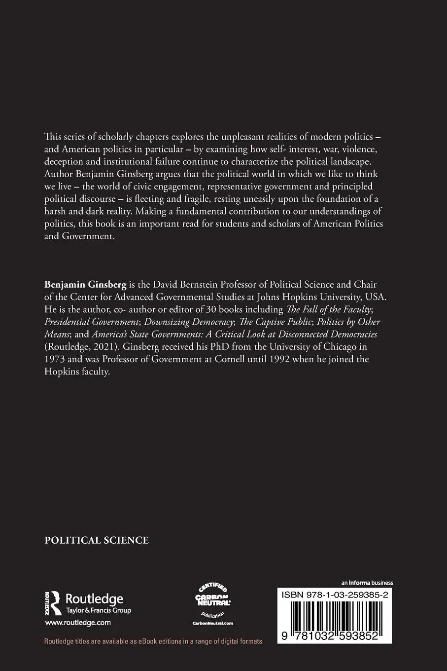 Rückseite: 9781032593852 | The Dark Side of Politics | Benjamin Ginsberg | Taschenbuch | Englisch