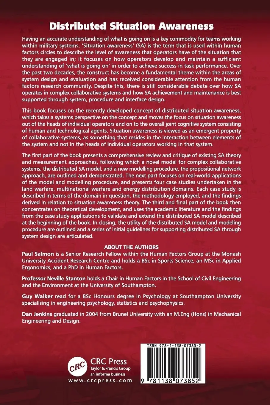 Rückseite: 9781138073852 | Distributed Situation Awareness | Paul M. Salmon (u. a.) | Taschenbuch