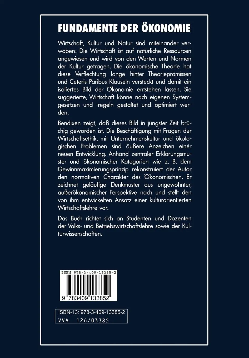 Rückseite: 9783409133852 | Fundamente der Ökonomie | Ökologie und Kultur | Peter Bendixen | Buch