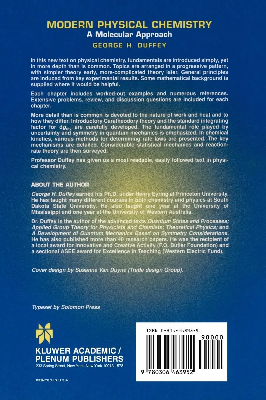 Rückseite: 9780306463952 | Modern Physical Chemistry | A Molecular Approach | George H. Duffey