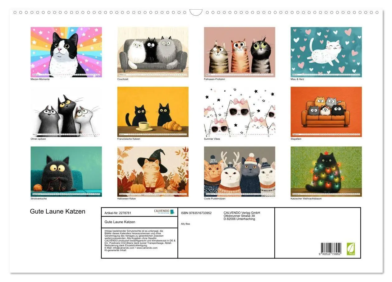 Bild: 9783516733952 | Gute Laune Katzen (Wandkalender 2026 DIN A2 quer), CALVENDO...