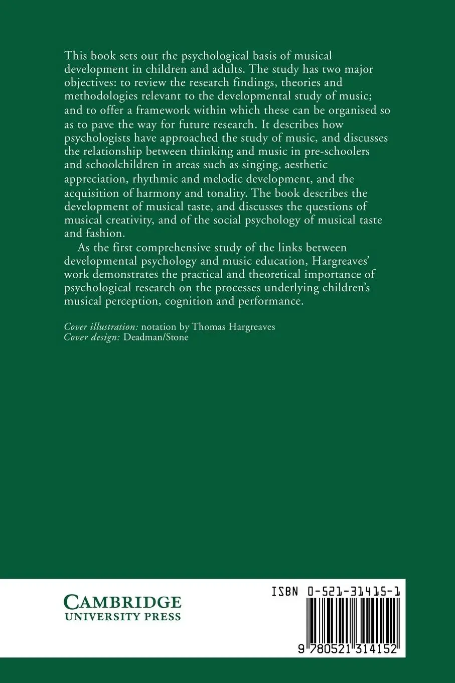 Rückseite: 9780521314152 | The Developmental Psychology of Music | David J. Hargreaves | Buch