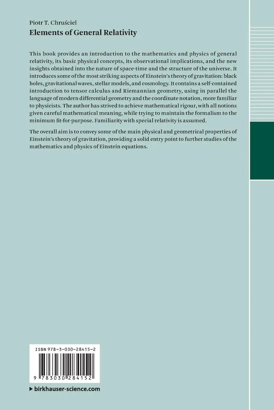 Rückseite: 9783030284152 | Elements of General Relativity | Piotr T. Chru¿ciel | Taschenbuch | ix