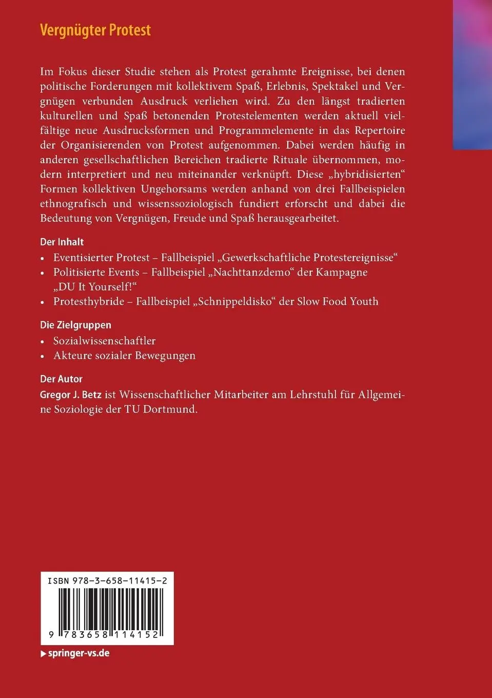 Rückseite: 9783658114152 | Vergnügter Protest | Gregor J. Betz | Taschenbuch | Erlebniswelten