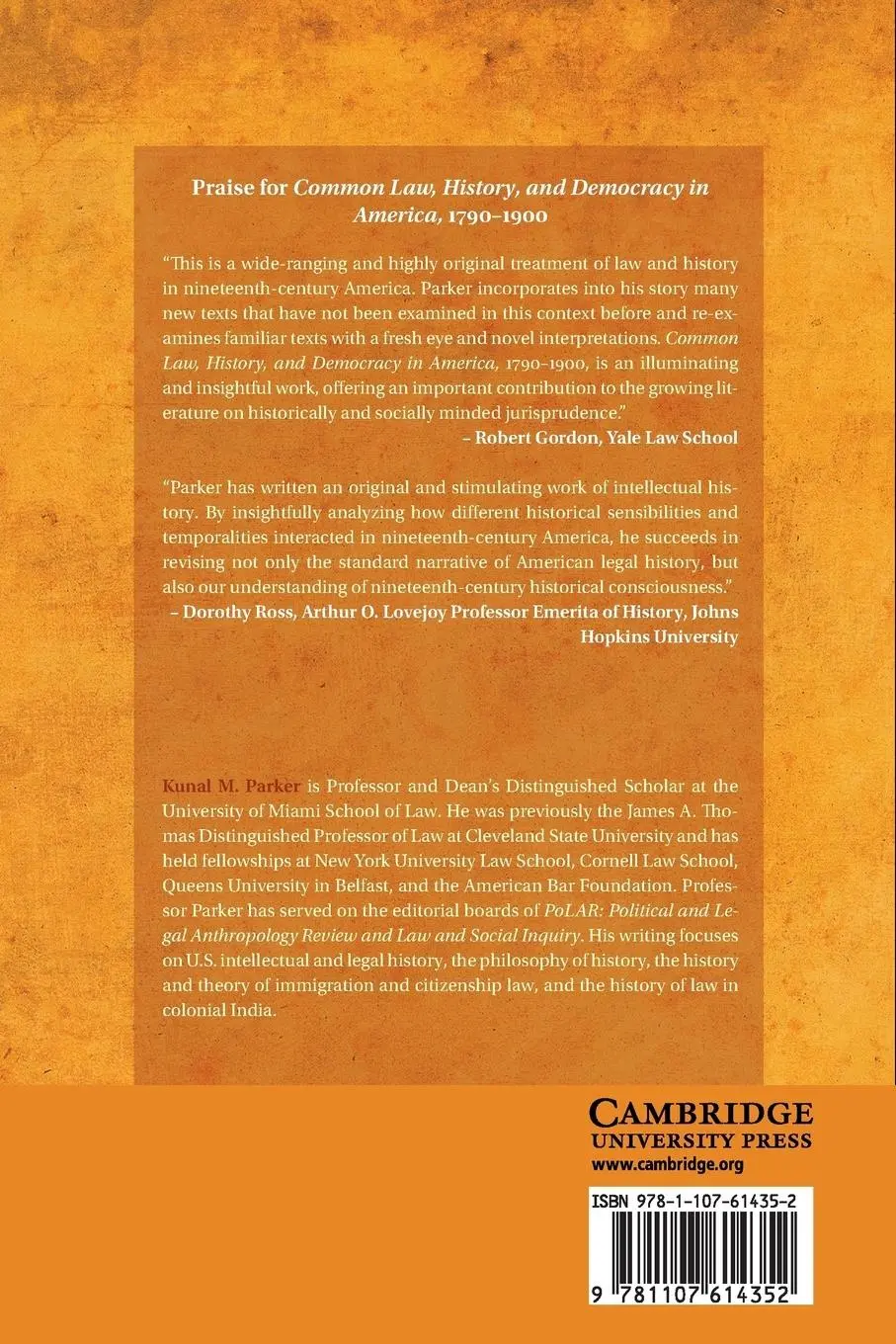 Rückseite: 9781107614352 | Common Law, History, and Democracy in America, 1790 1900 | Parker