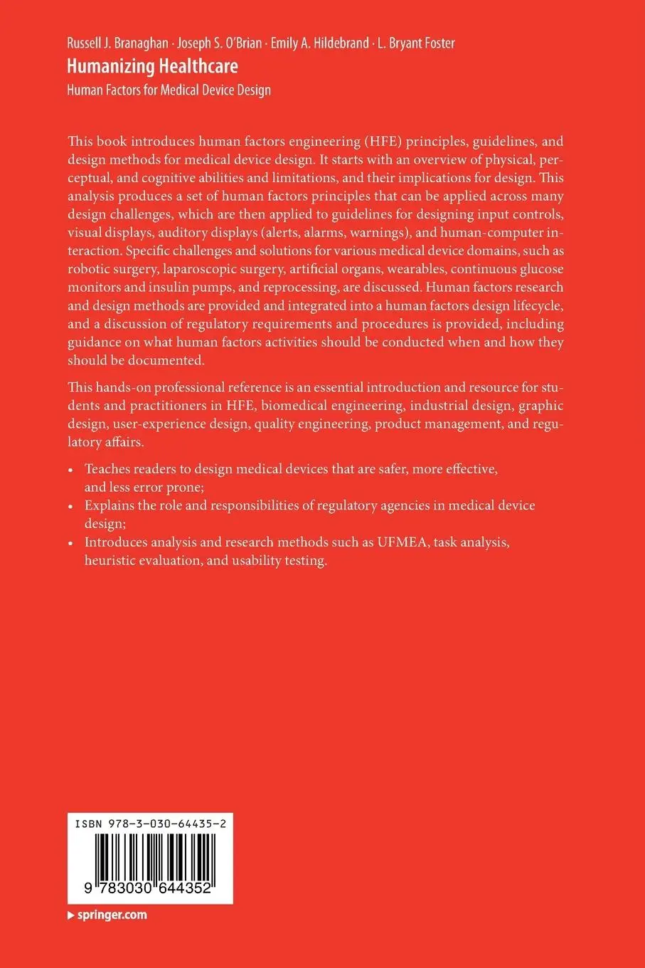 Rückseite: 9783030644352 | Humanizing Healthcare - Human Factors for Medical Device Design | Buch