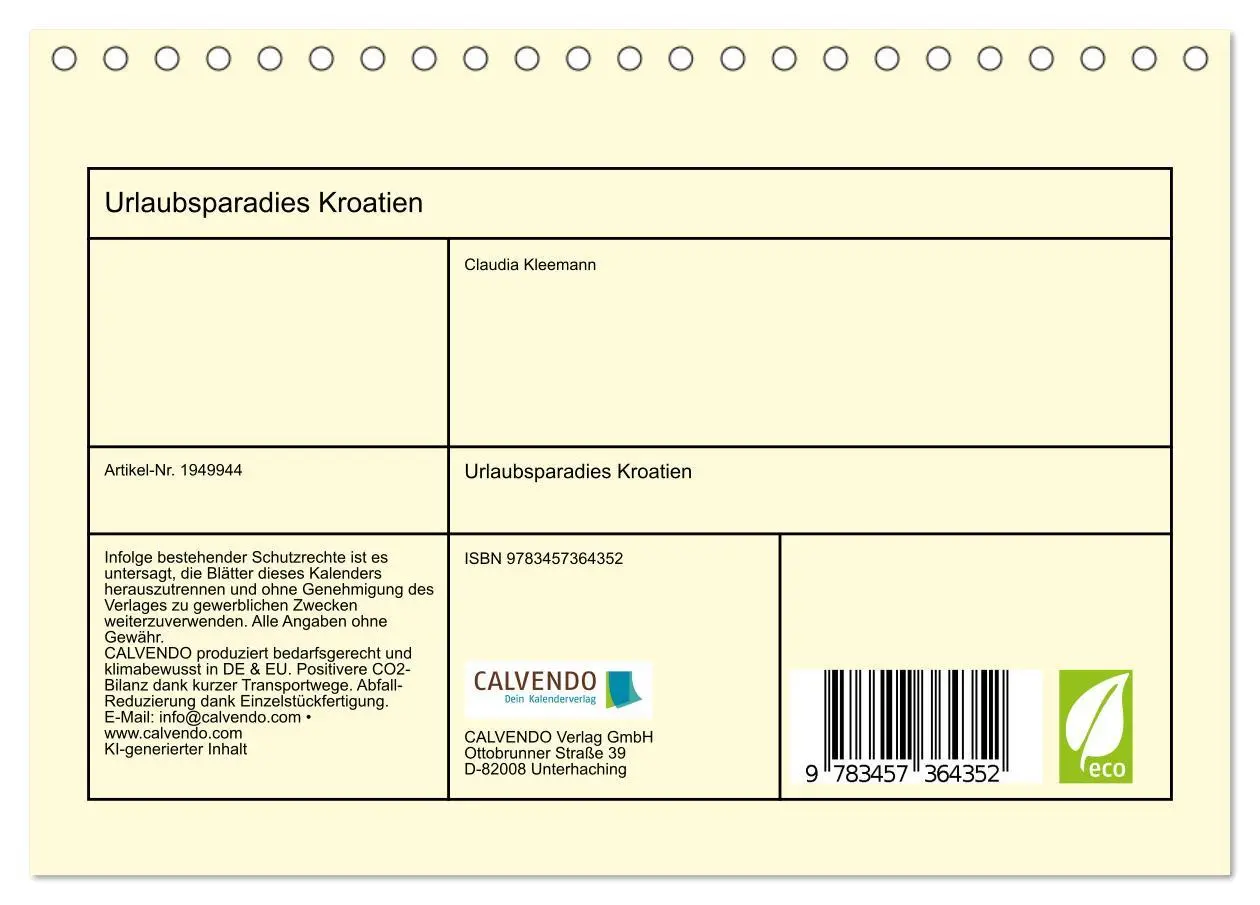 Bild: 9783457364352 | Urlaubsparadies Kroatien (Tischkalender 2026 DIN A5 quer), CALVENDO...