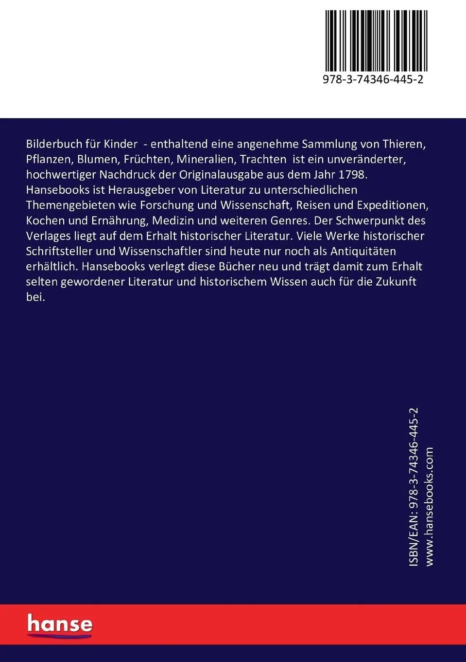 Rückseite: 9783743464452 | Bilderbuch für Kinder | Friedrich Justin Bertuch (u. a.) | Taschenbuch