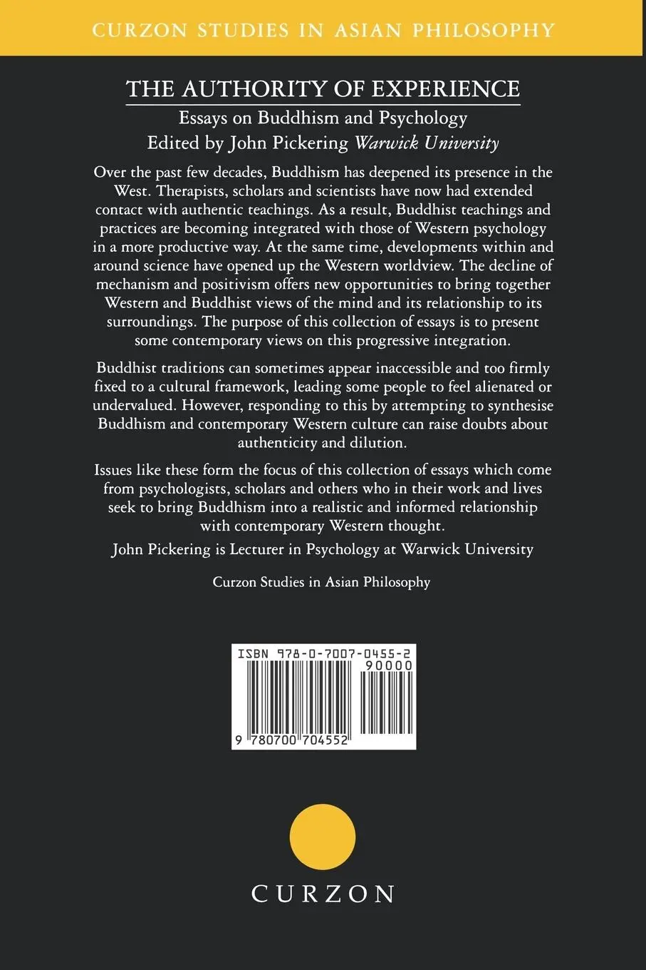 Rückseite: 9780700704552 | The Authority of Experience | Readings on Buddhism and Psychology