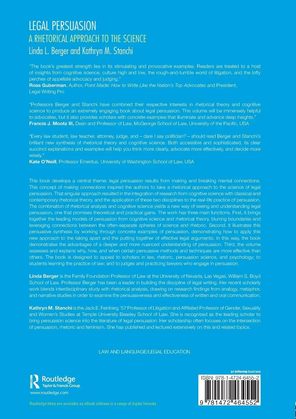 Rückseite: 9781472464552 | Legal Persuasion | A Rhetorical Approach to the Science | Taschenbuch
